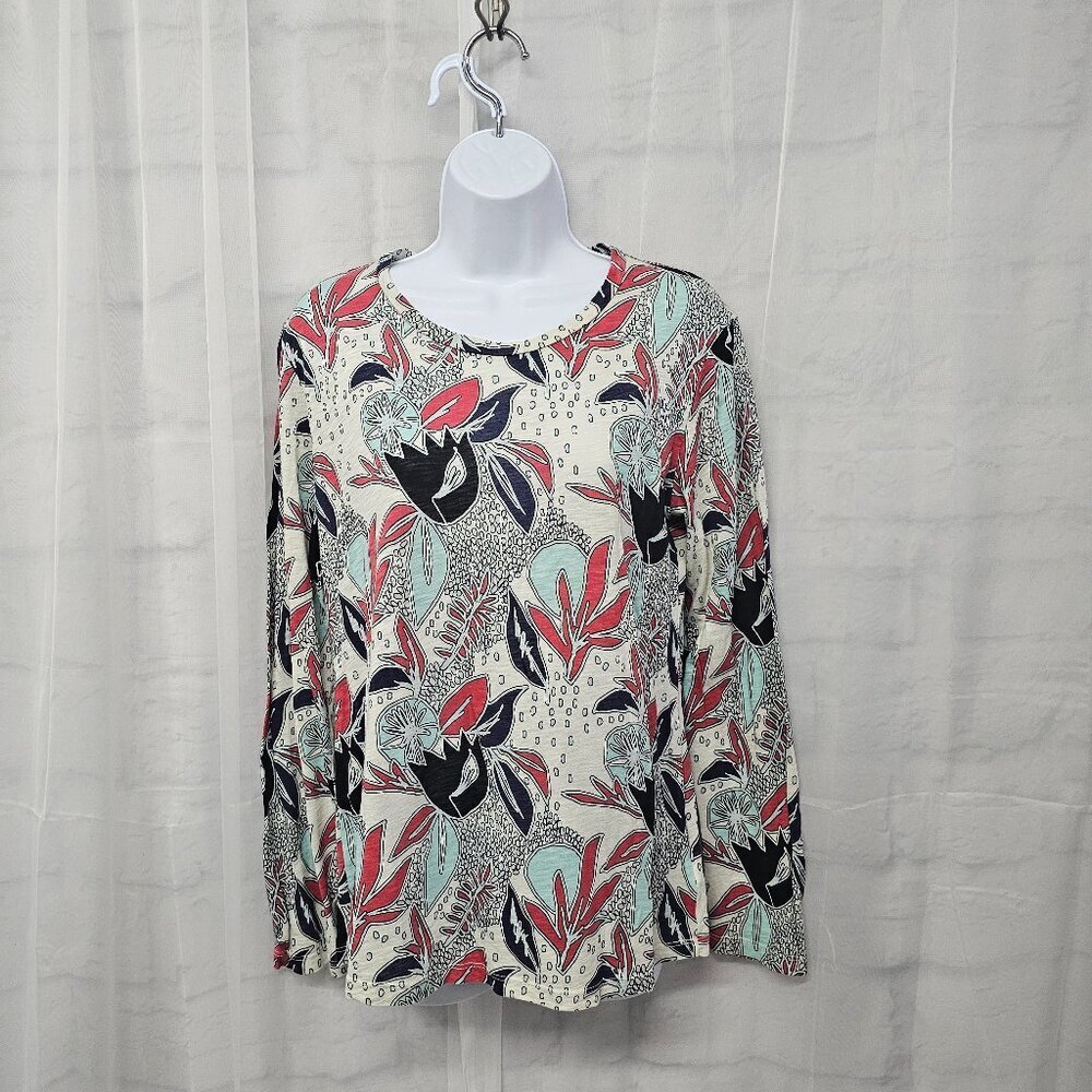 Stateside Blue Red Long Sleeve Tee Shirt Floral Artsy Boho XL - Picture 10 of 10